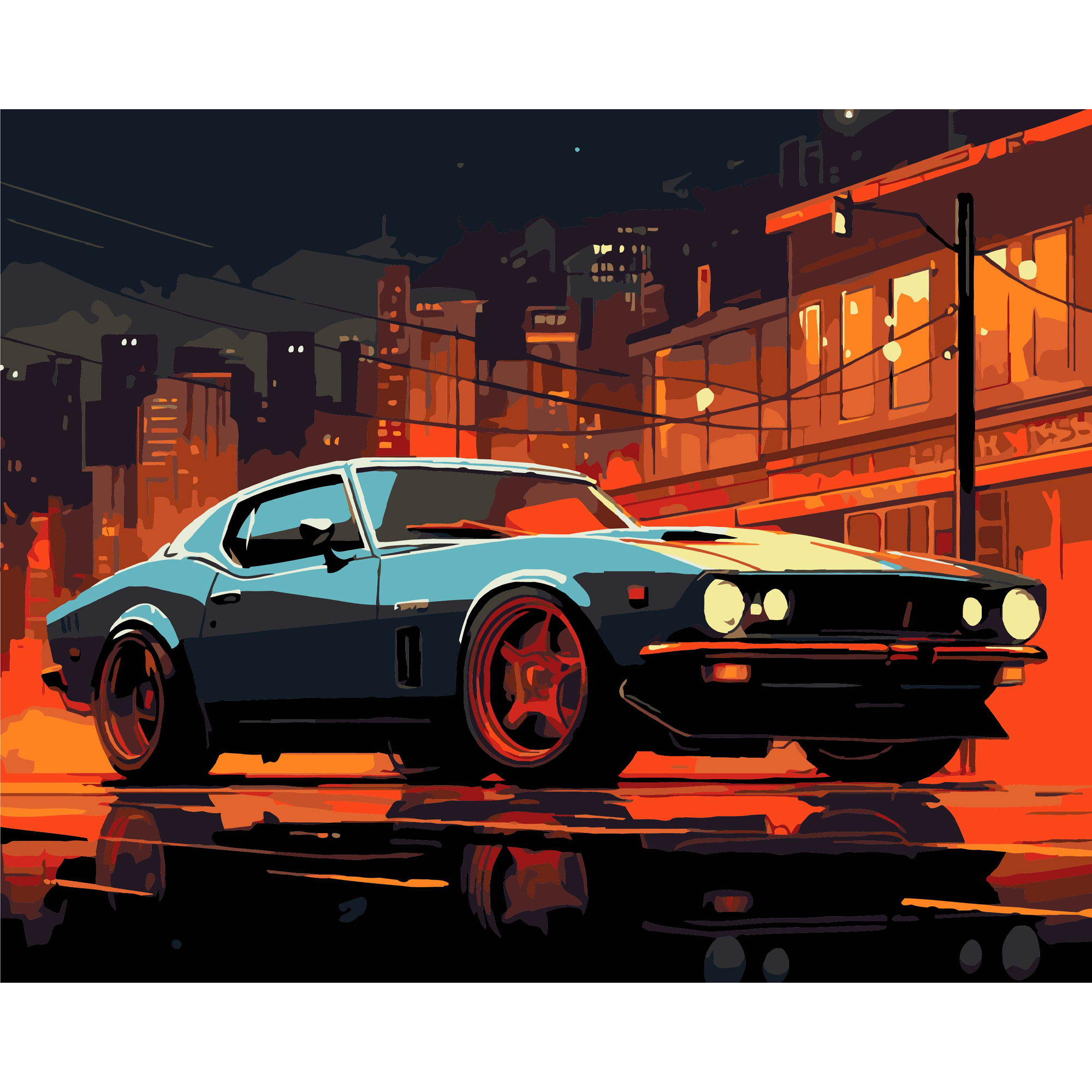 Набор для росписи по номерам 40*50 см "Мустанг городской" на черном фоне, AH1217-18 ТМ "Strateg"