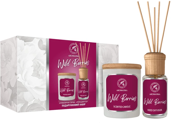 Подарунковий набір "Дикі ягоди": аромадифузор 50 мл та ароматична свічка 100 гр