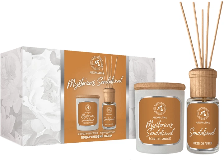 Подарочный набор "Мистический сандал": аромадифузор 50 мл и ароматическая свеча 100 гр