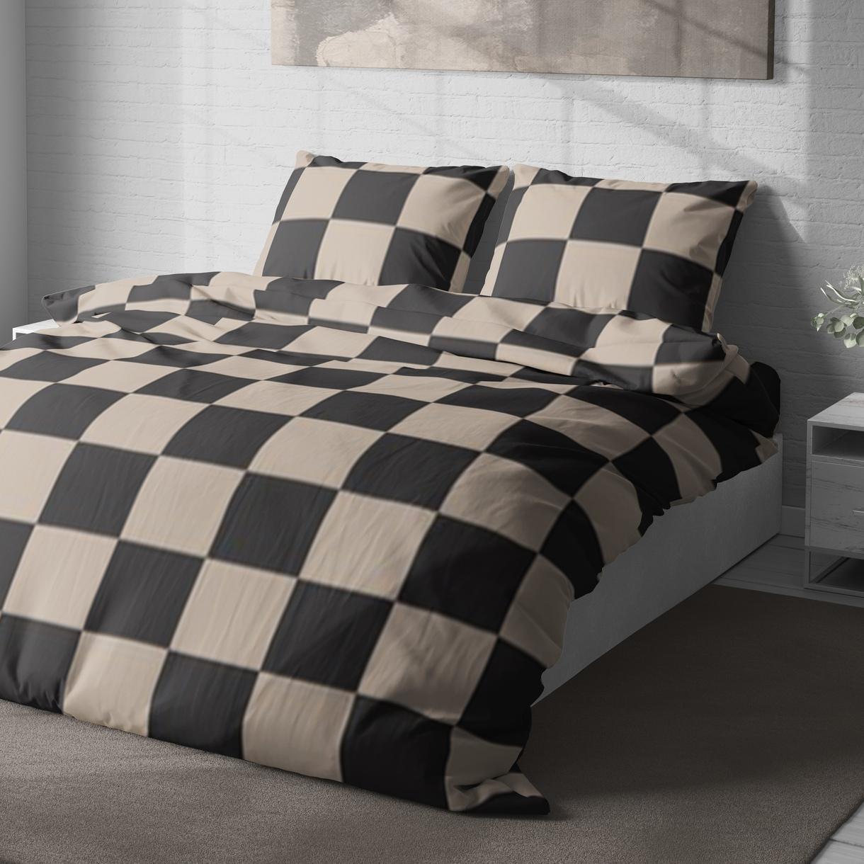 Постельное белье “LeLIT” P-0158,Полисатин,Бежево-Черный,Двуспальный (50/70) 2