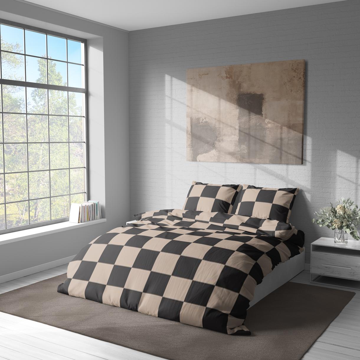 Постельное белье “LeLIT” P-0158,Полисатин,Бежево-Черный,Двуспальный (50/70) 3