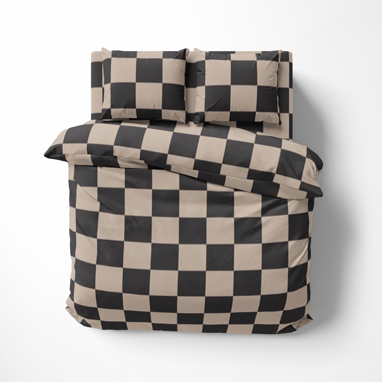 Постельное белье “LeLIT” P-0158,Полисатин,Бежево-Черный,Евро (50/70)