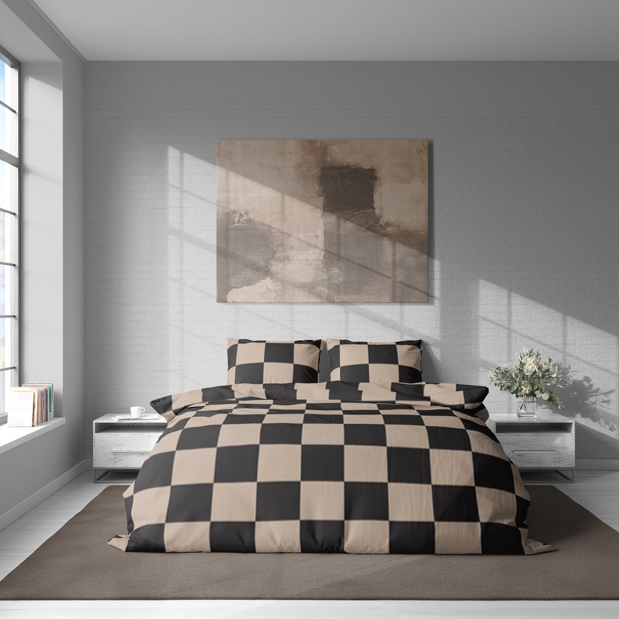 Постельное белье “LeLIT” P-0158,Полисатин,Бежево-Черный,Евро (50/70) 1