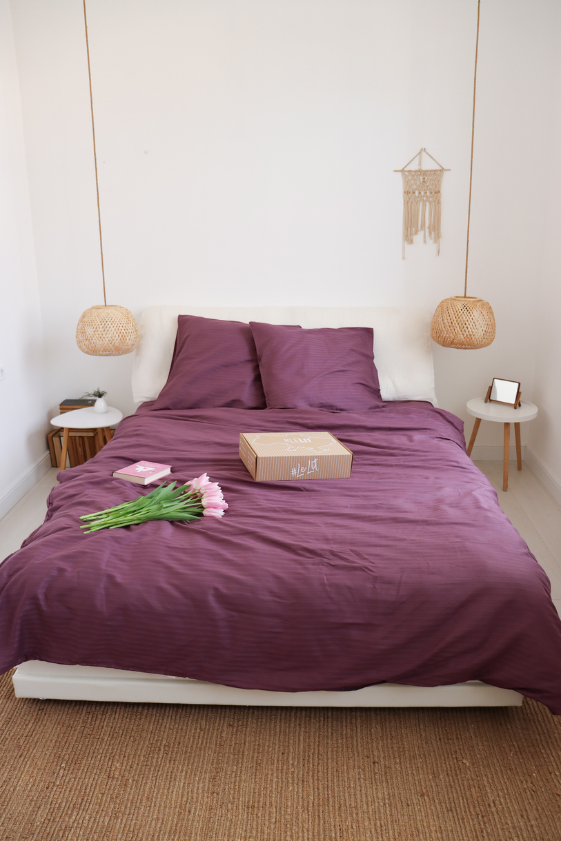 Постельное белье LeLIT, Сатин, Сливовой, Евро, SS-3020 (50/70)