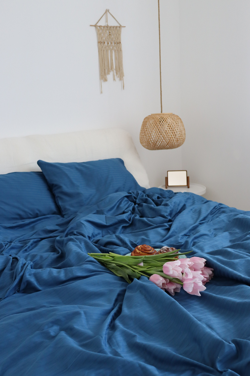 Постельное белье LeLIT, Сатин, Темно-Синий, Двуспальный, SS-3022 (50/70)