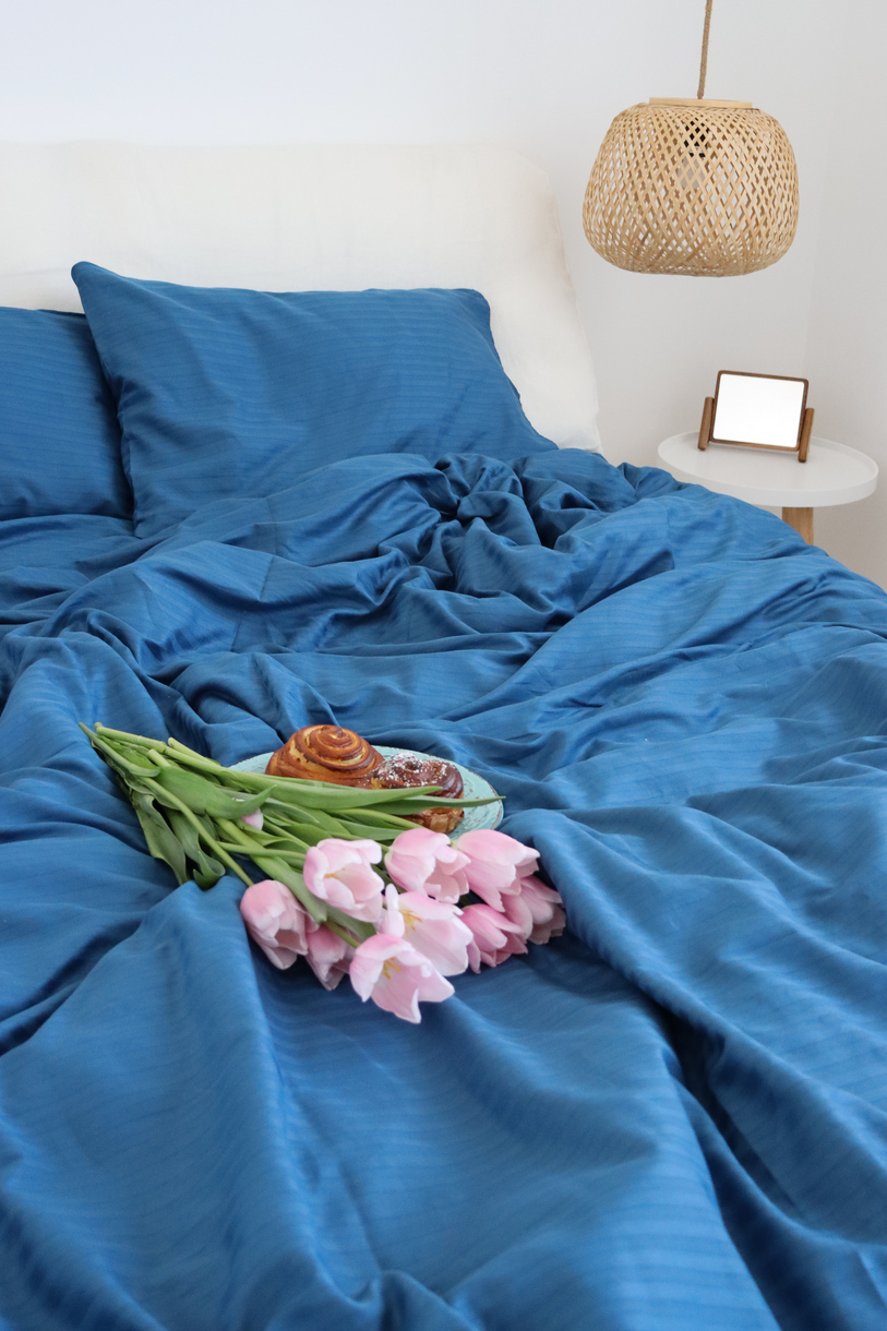 Постельное белье LeLIT, Сатин, Темно-Синий, Двуспальный, SS-3022 (50/70) 2