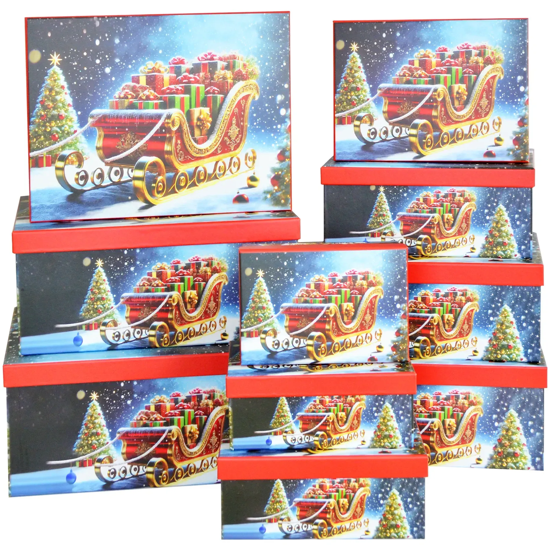 Подарункова коробка прямокутна НР, "Різдвяні сани з подарунками", 21*15*8,5 см, 1110107202