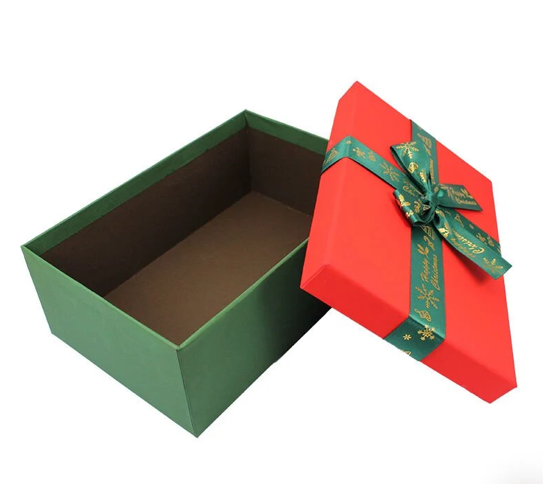 Подарункова коробка прямокутна НР, зелено-червона з бантом, 23*16*9,5 см, 1103139603 2