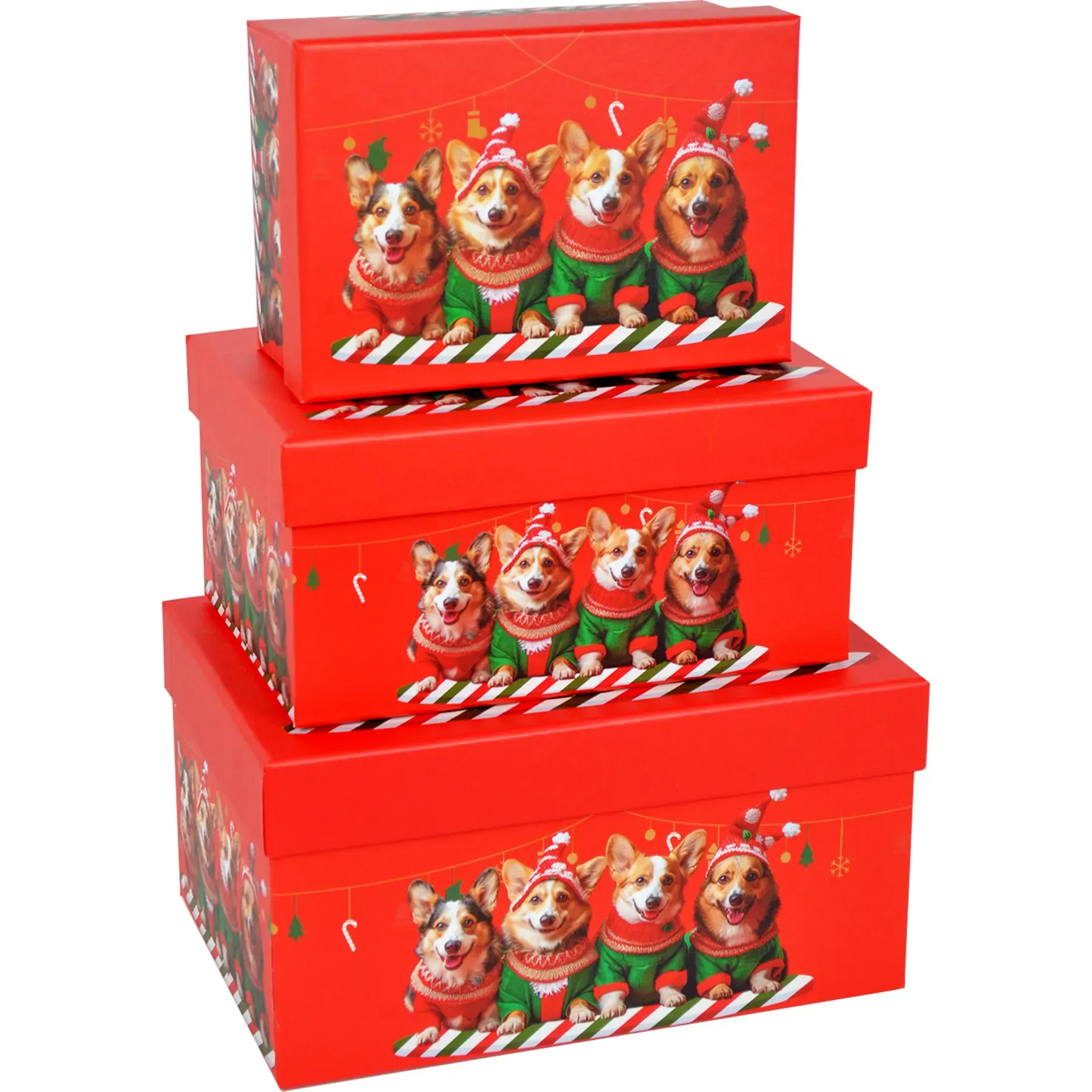 Подарункова коробка прямокутна НР, червона "Песики", 22*15*11,5 cм, 1103386903