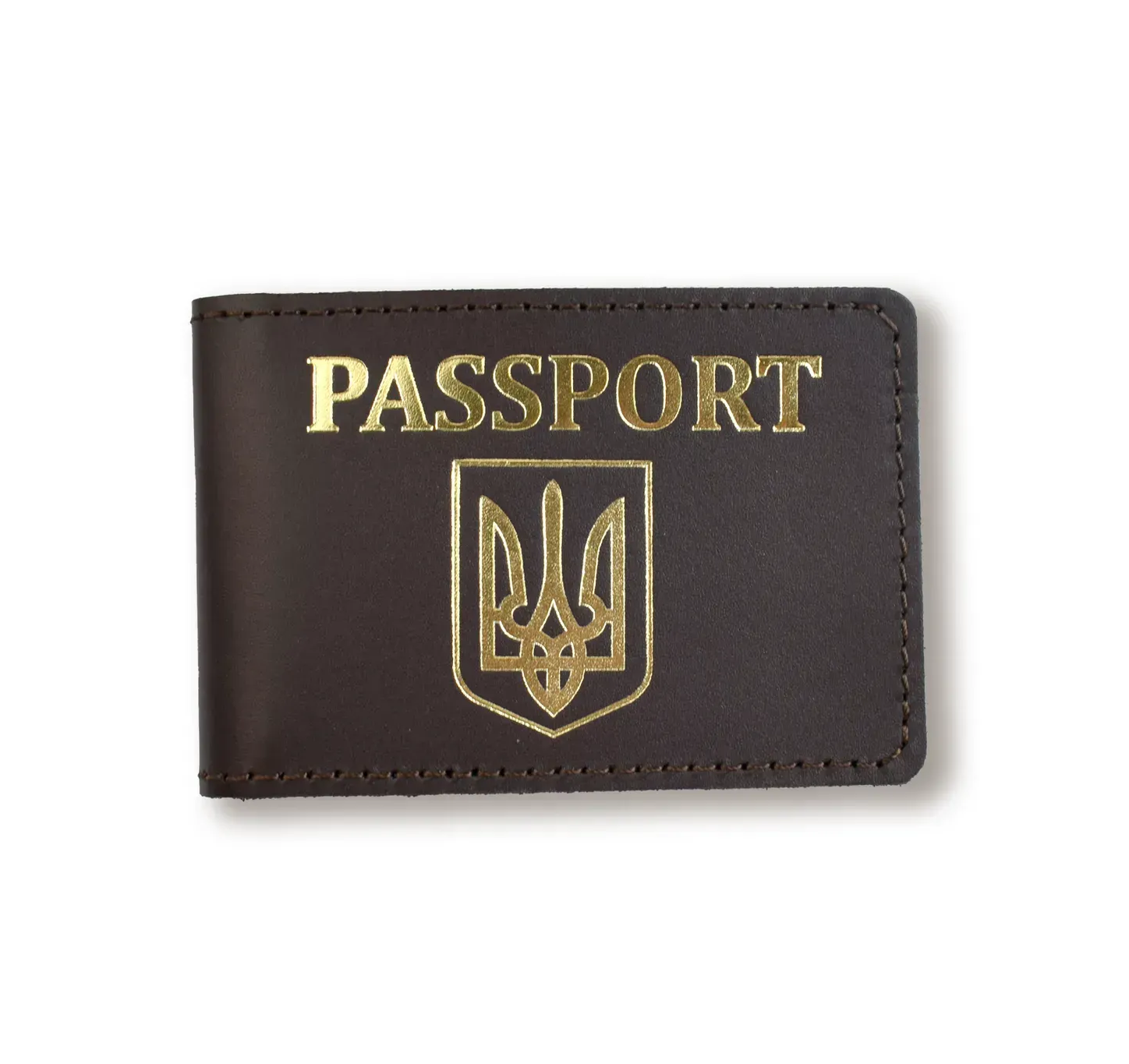 Обложка для ID-карты PASSPORT с гербом (темно-коричневая, золотое тиснение)