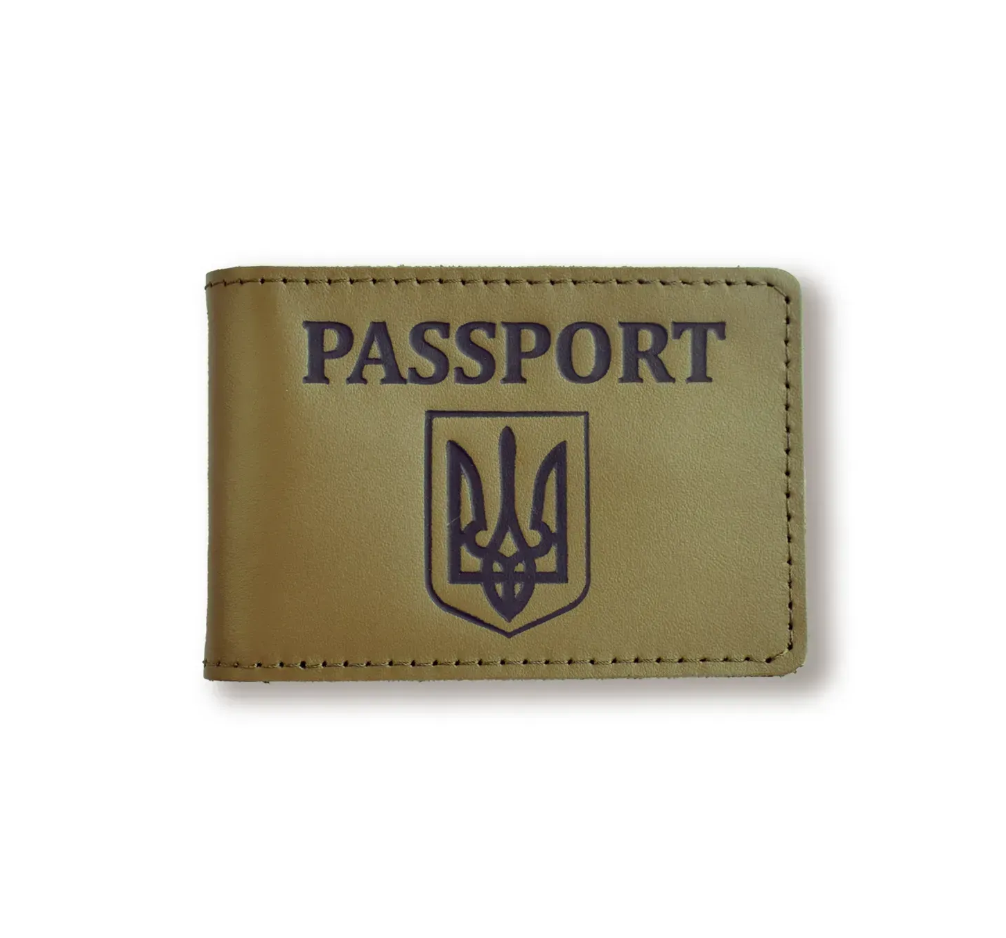 Обкладинка для ID-картки PASSPORT з гербом (хакі, чорне тиснення)