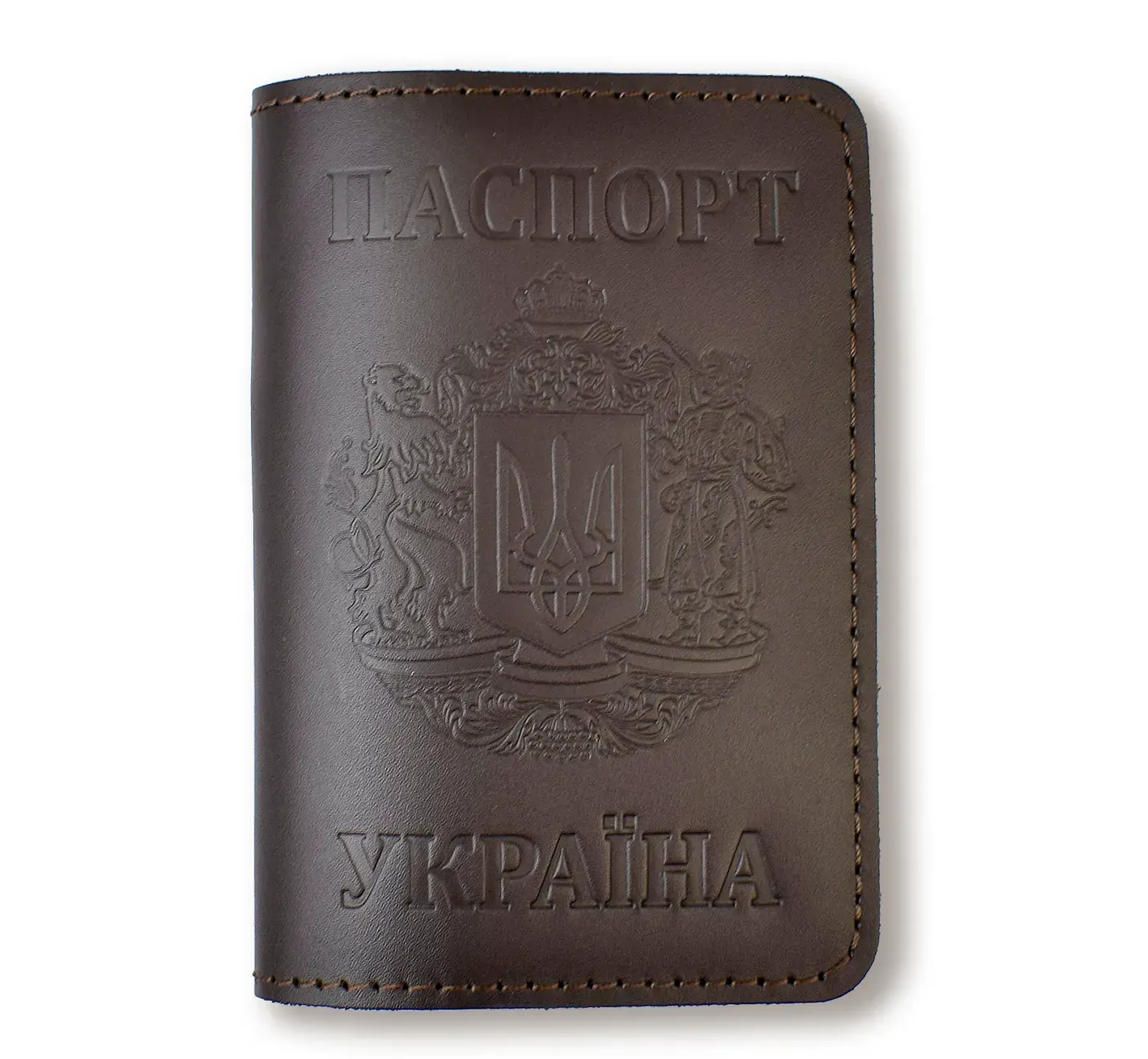 Обкладинка для паспорта "Україна з великим Гербом" (темно-коричнева, чисте тиснення)