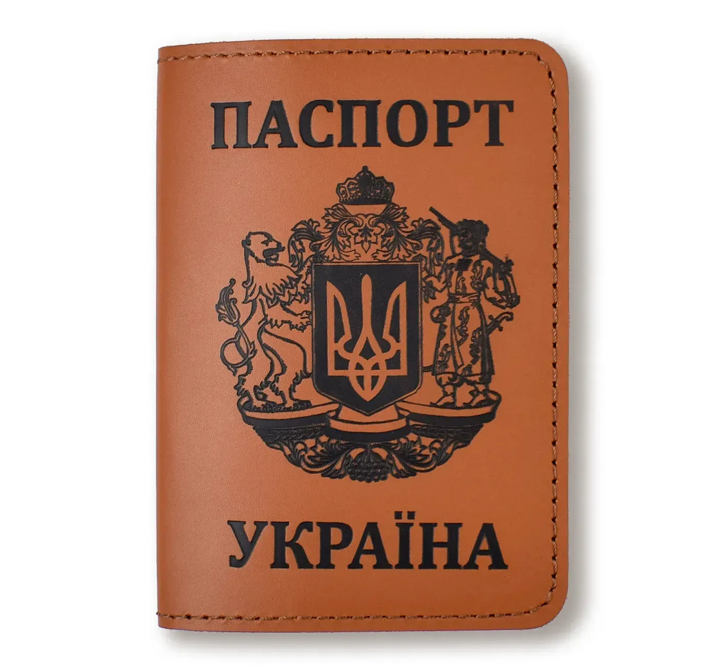 Обкладинка для паспорта "Україна з великим Гербом" (теракотова, чорне тиснення)