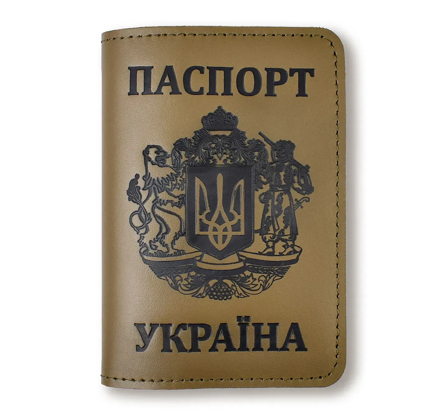 Обкладинка для паспорта "Україна з великим Гербом" (хакі, чорне тиснення)