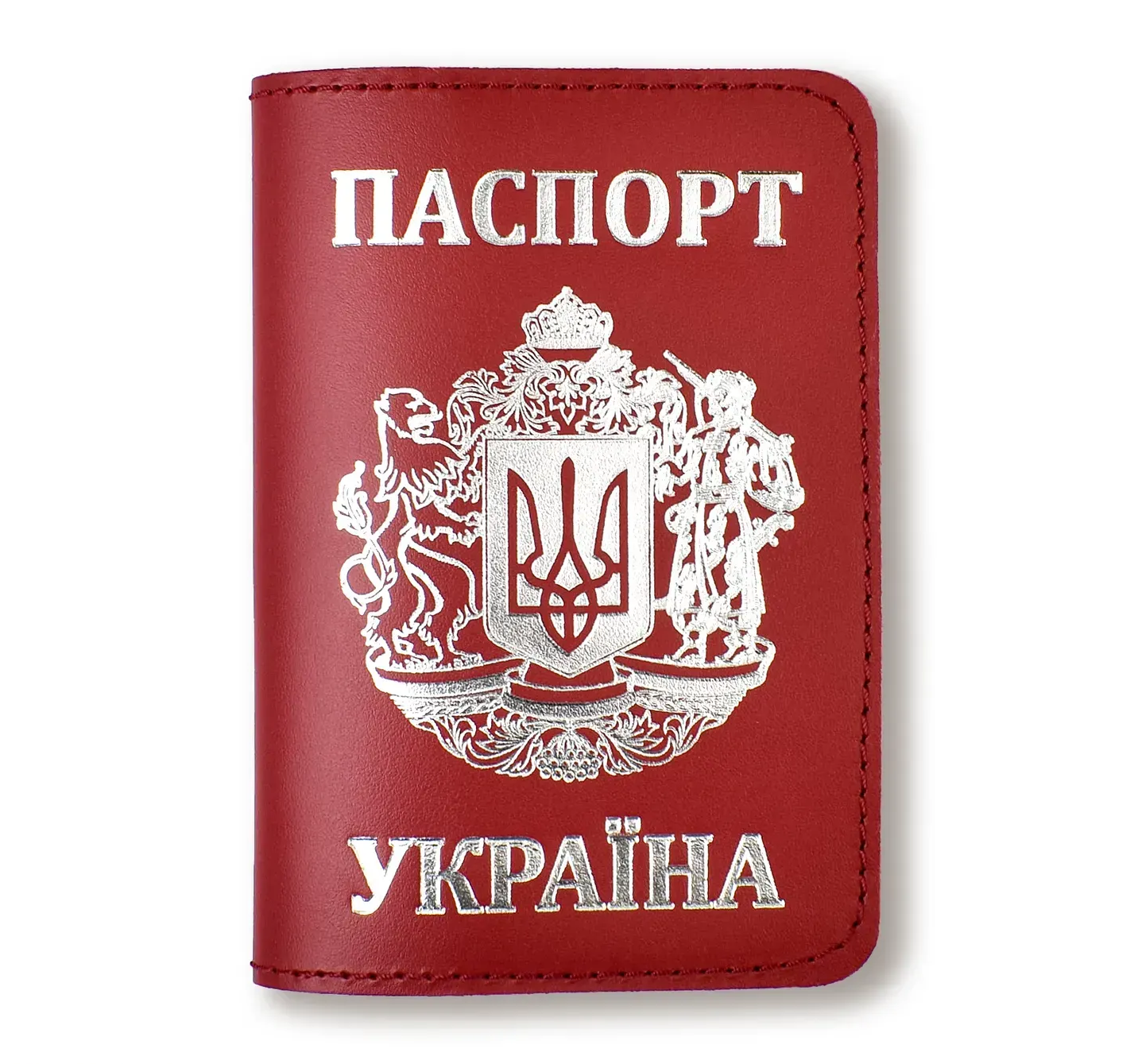 Обкладинка для паспорта "Україна з великим Гербом" (червона, срібне тиснення)