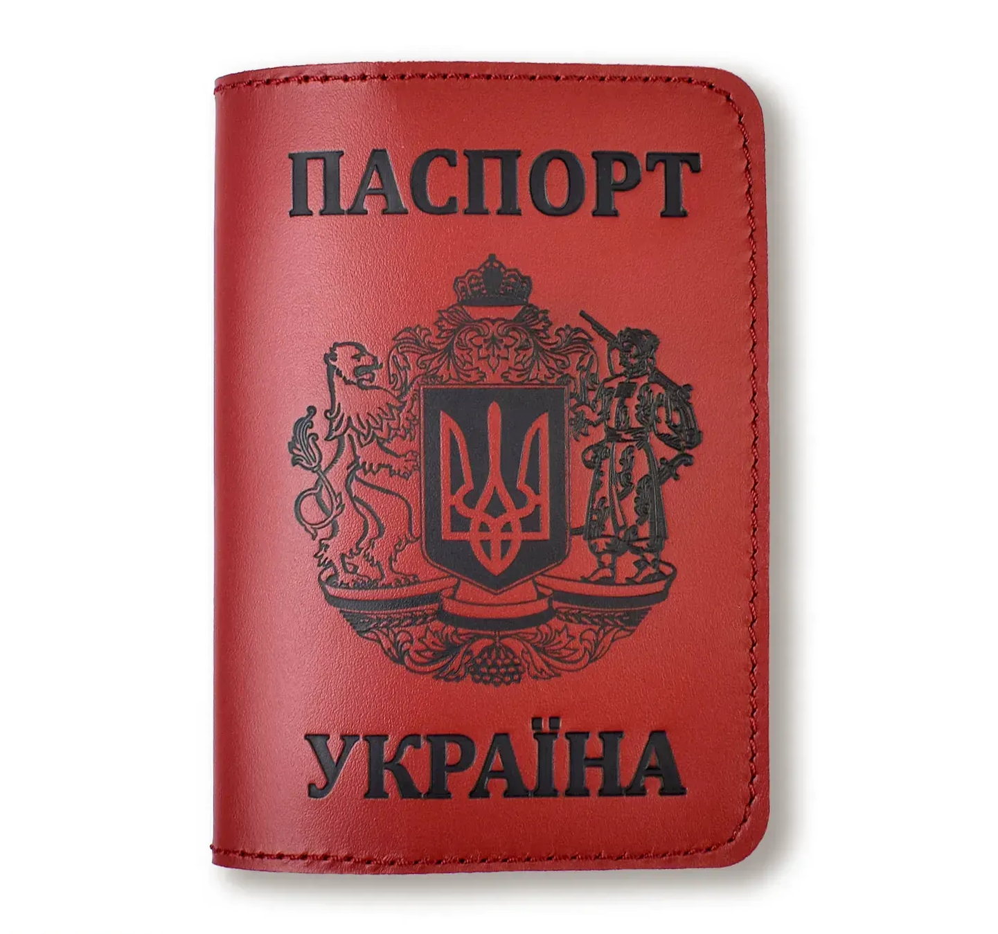 Обкладинка для паспорта "Україна з великим Гербом" (червона, чорне тиснення)