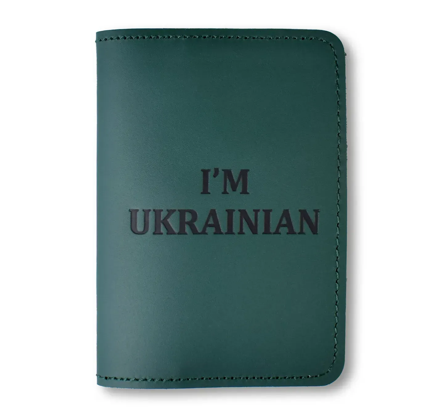 Обложка для паспорта I AM UKRAINIAN (зеленое, черное тиснение)