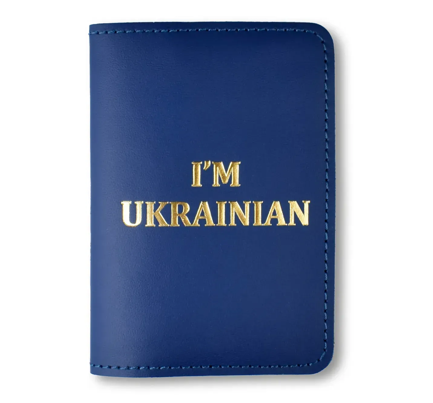 Обложка для паспорта I AM UKRAINIAN (синяя, золотое тиснение)