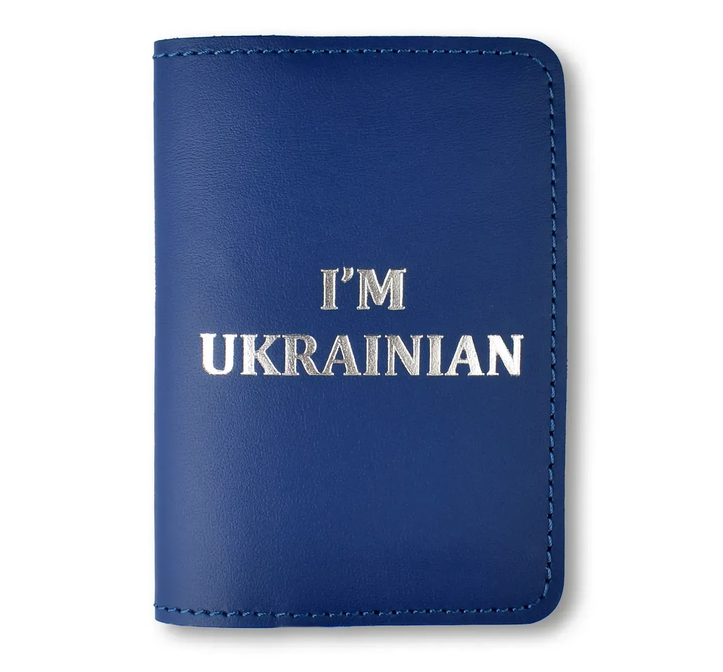 Обложка для паспорта I AM UKRAINIAN (синяя, серебряное тиснение)