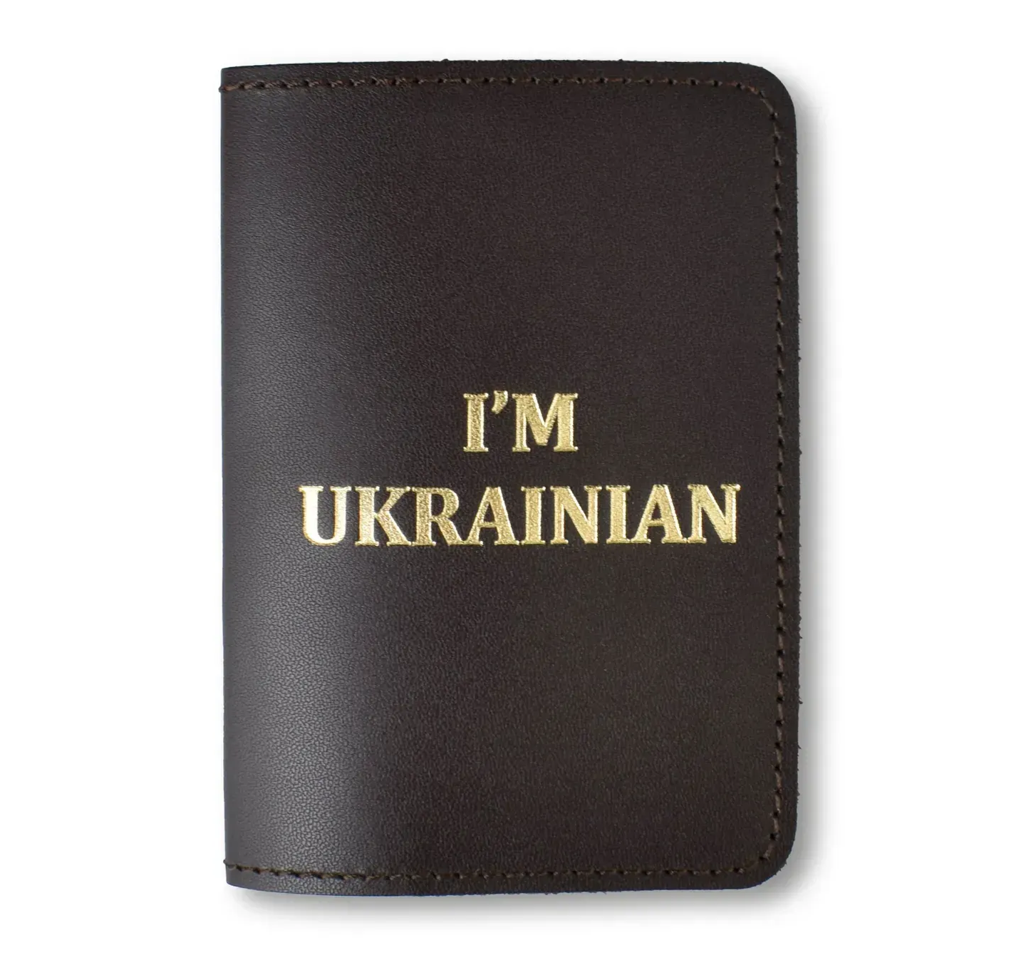 Обложка для паспорта I AM UKRAINIAN (темно-коричневая, золотое тиснение)