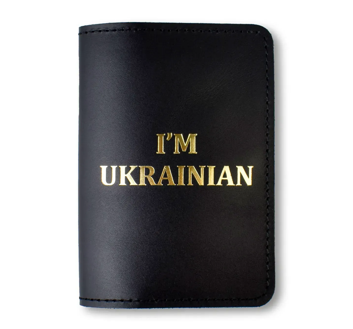 Обложка для паспорта I AM UKRAINIAN (черная, золотая тиснение)