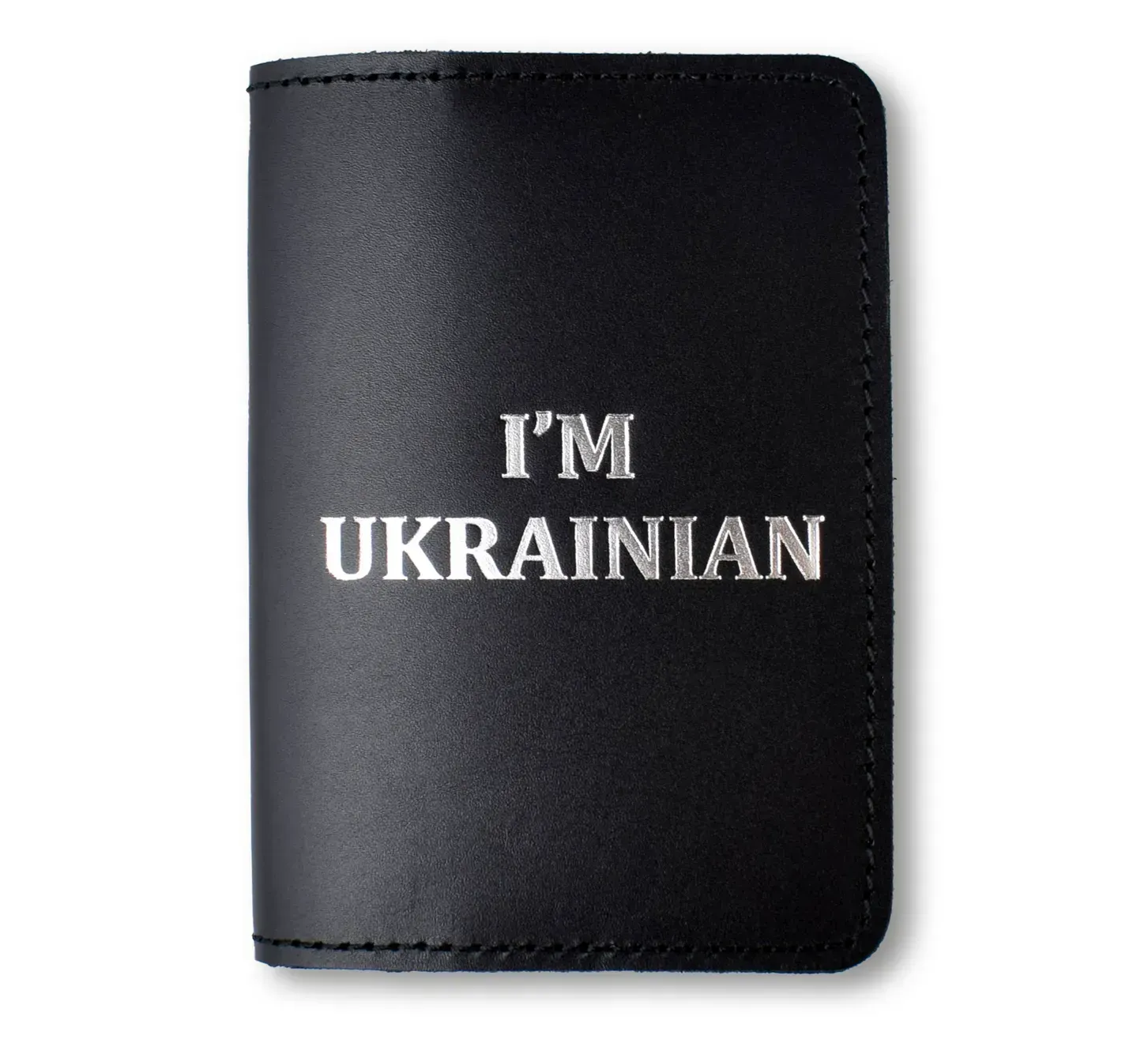 Обкладинка для паспорта I AM UKRAINIAN (чорна, срібне тиснення)