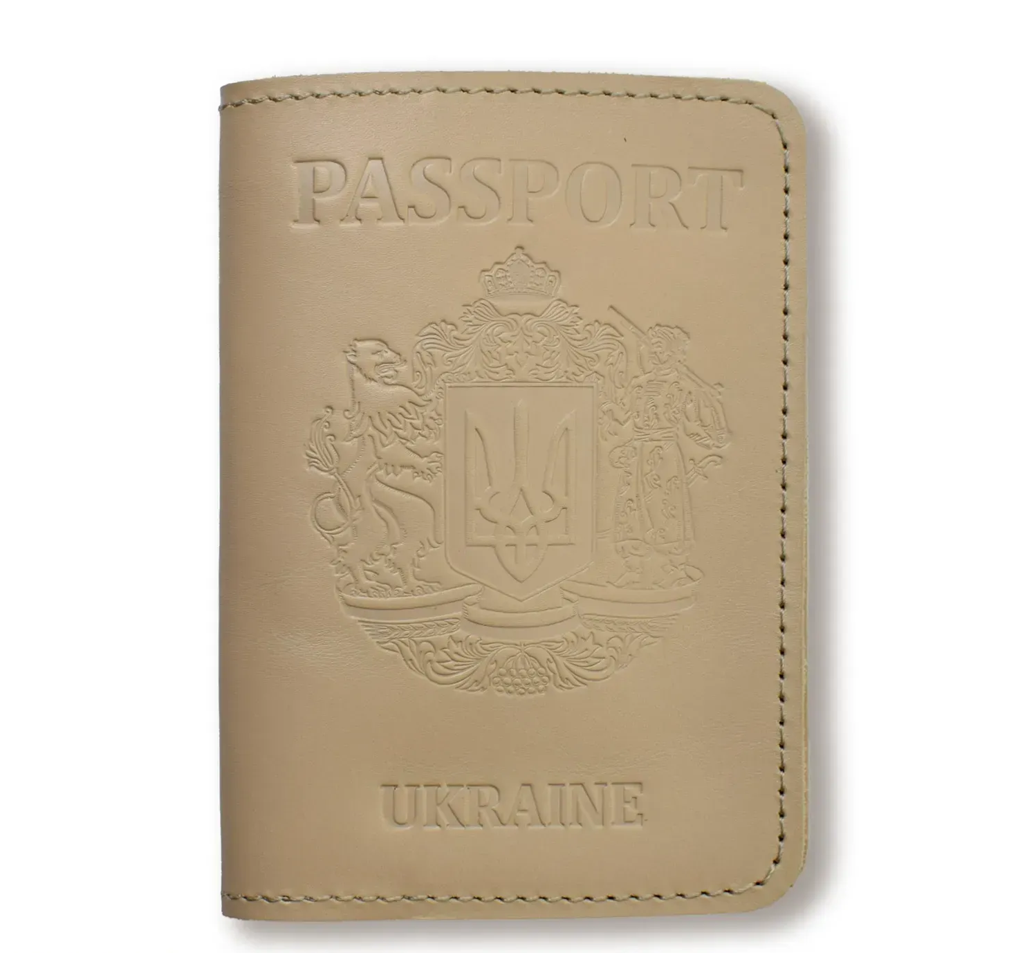 Обкладинка для паспорта Passport з великим Гербом (бежева, чисте тиснення)