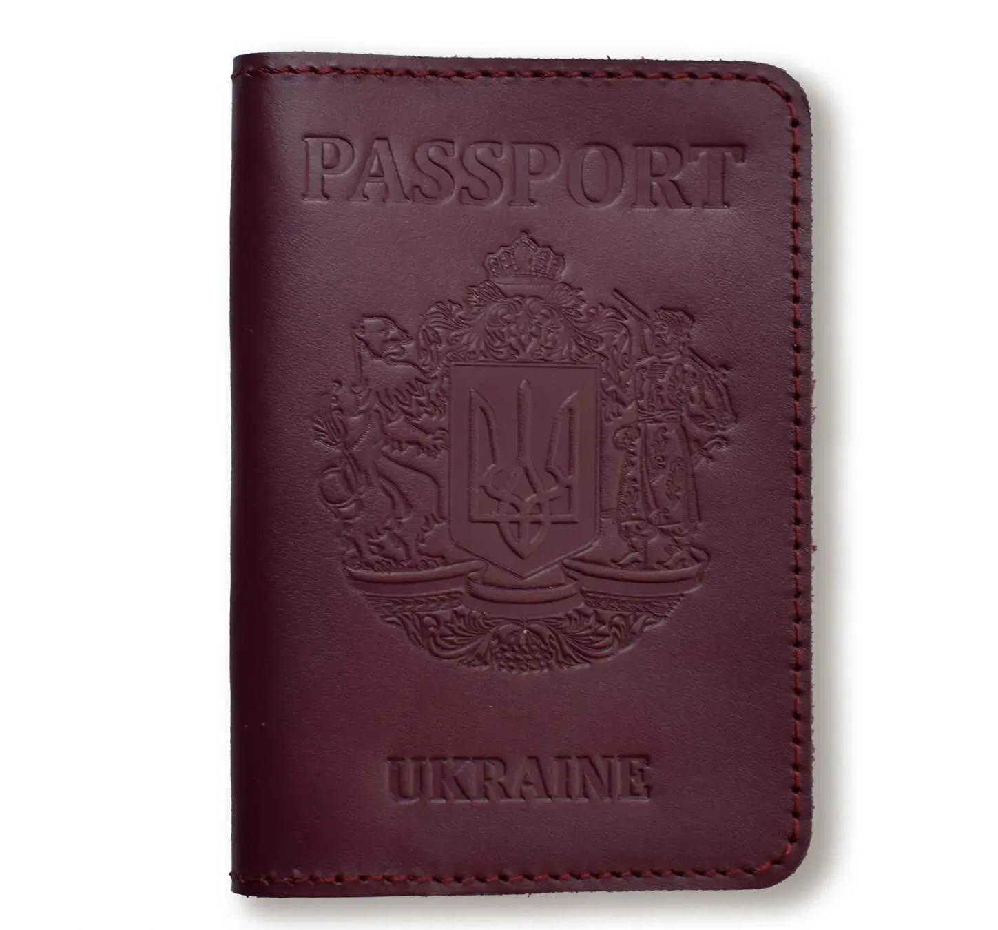 Обкладинка для паспорта Passport з великим Гербом (бордова, чисте тиснення)