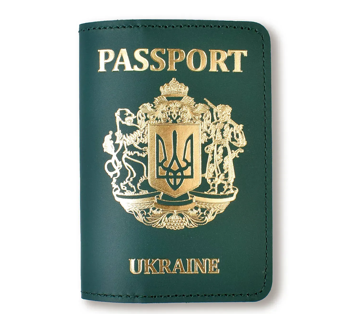 Обкладинка для паспорта Passport з великим Гербом (зелена, золоте тиснення)