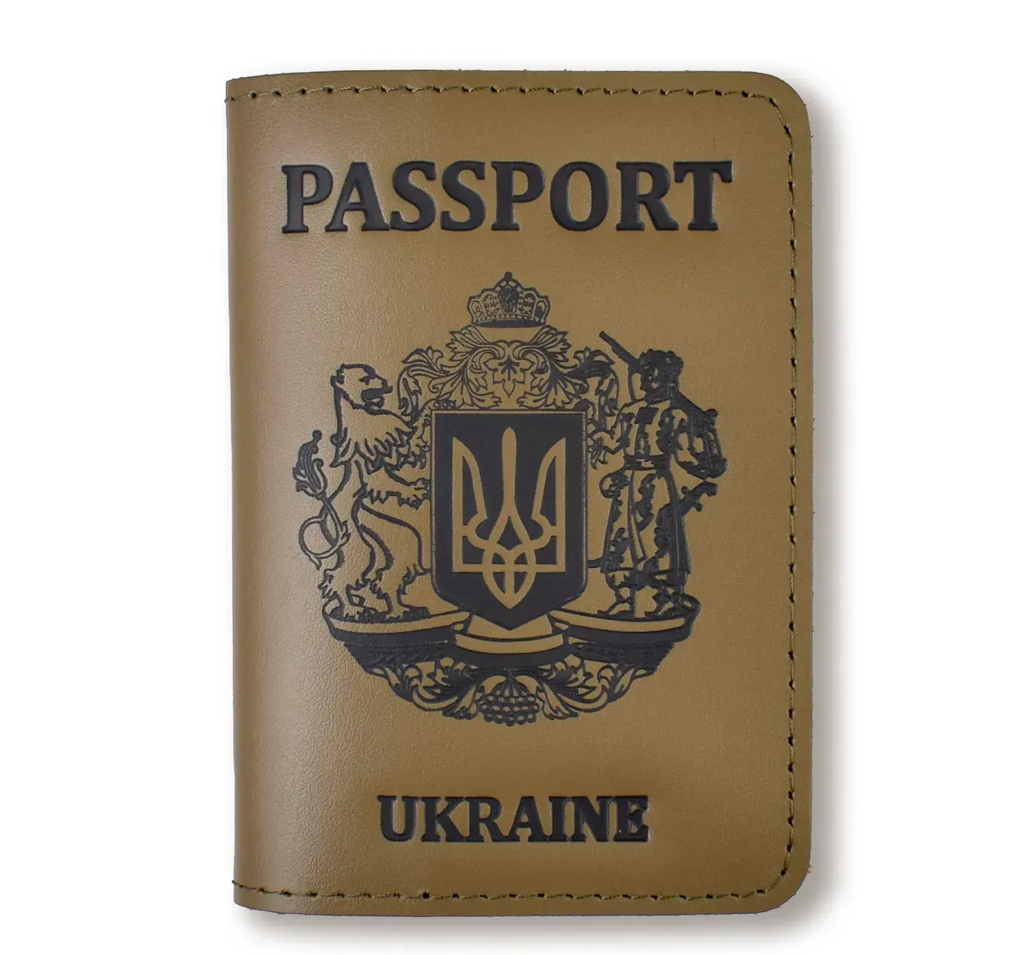 Обложка для паспорта Passport с большим Гербом (хаки, черное тиснение)
