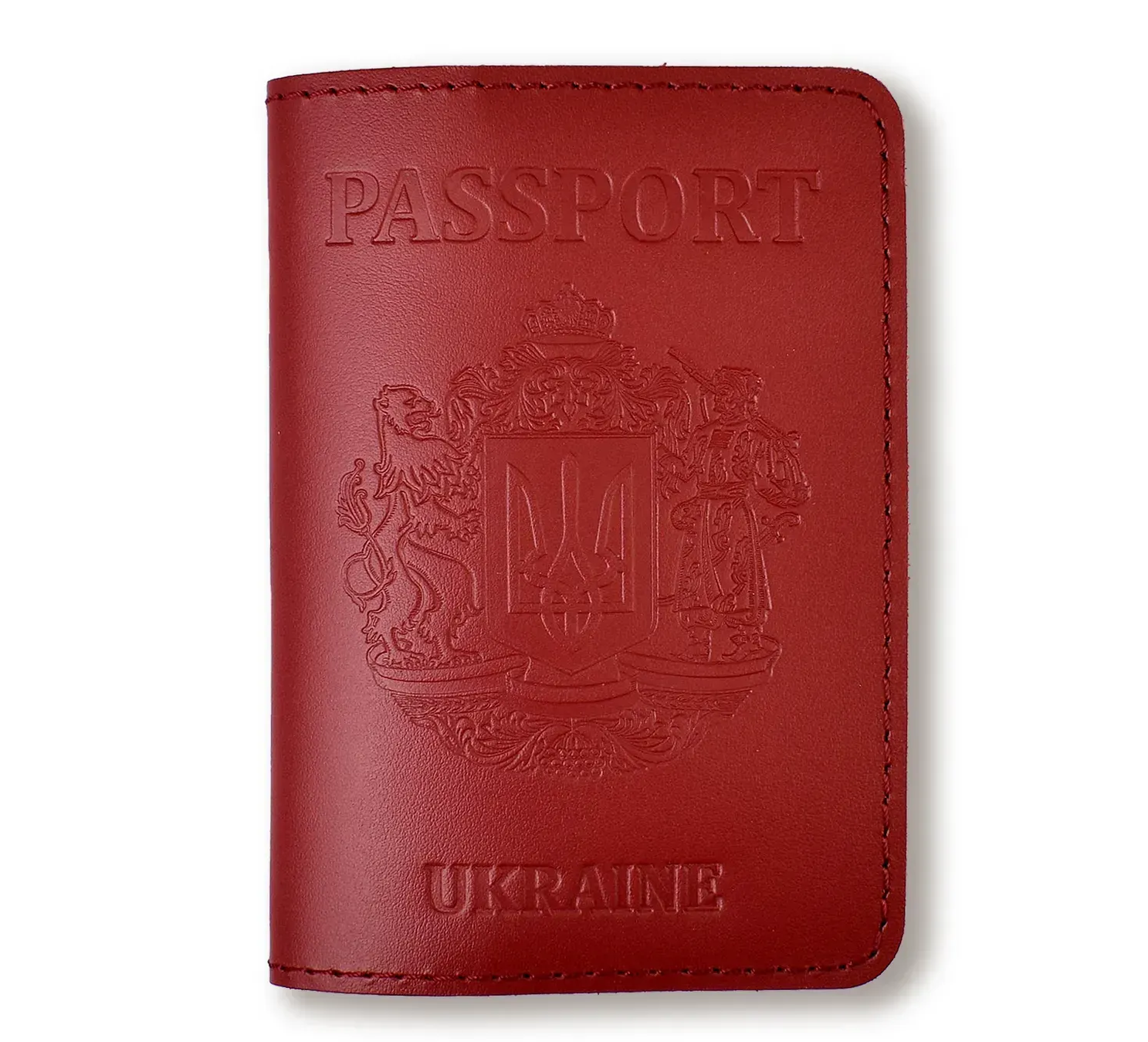 Обкладинка для паспорта Passport з великим Гербом (червона, чисте тиснення)