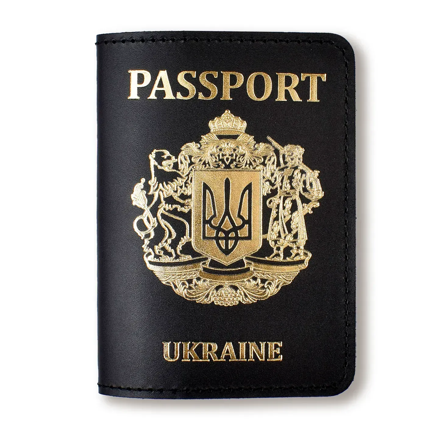 Обложка для паспорта Passport с большим Гербом (черная, золотое тиснение)