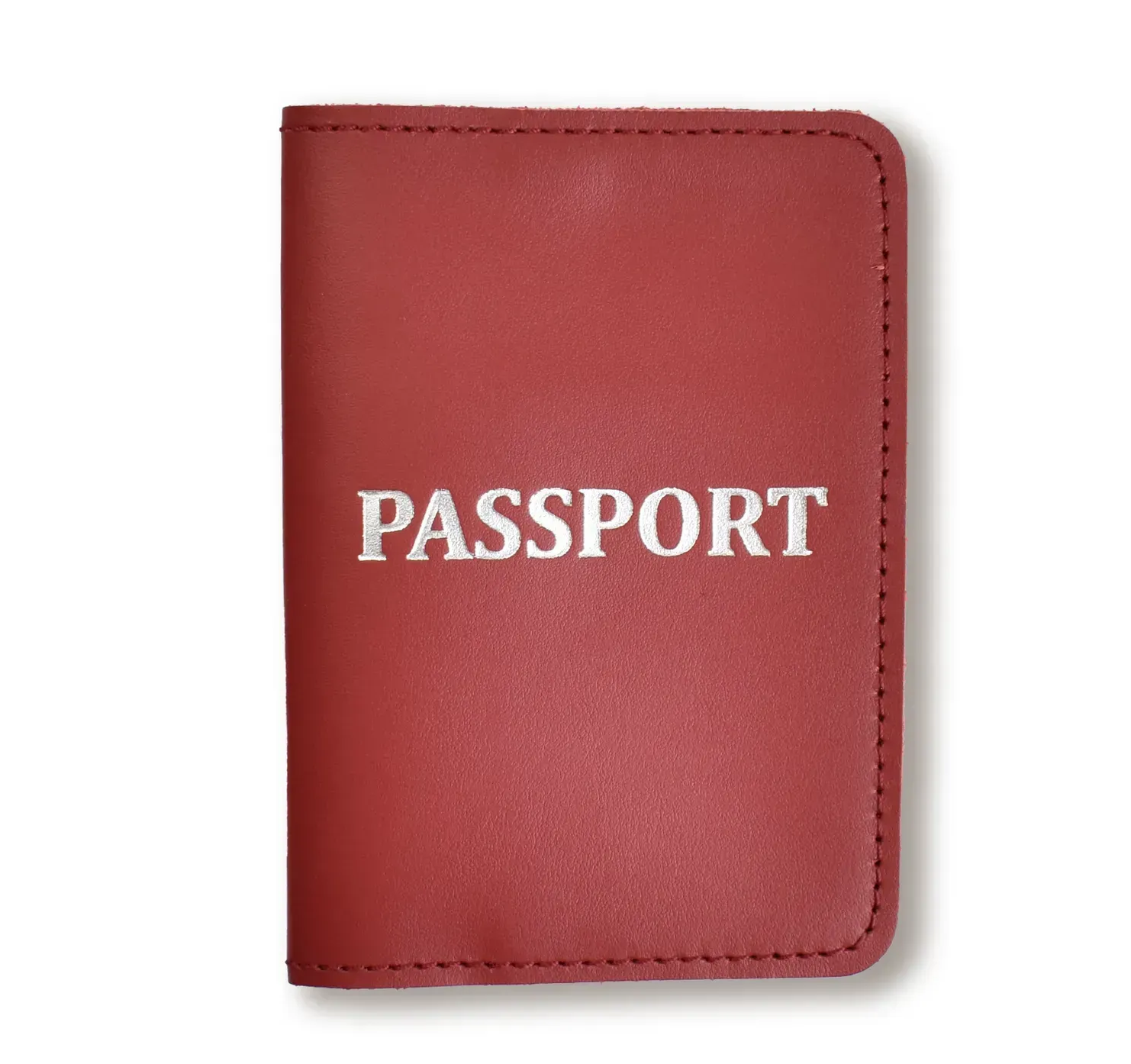 Обкладинка для паспорта з написом PASSPORT (червона, срібне тиснення)