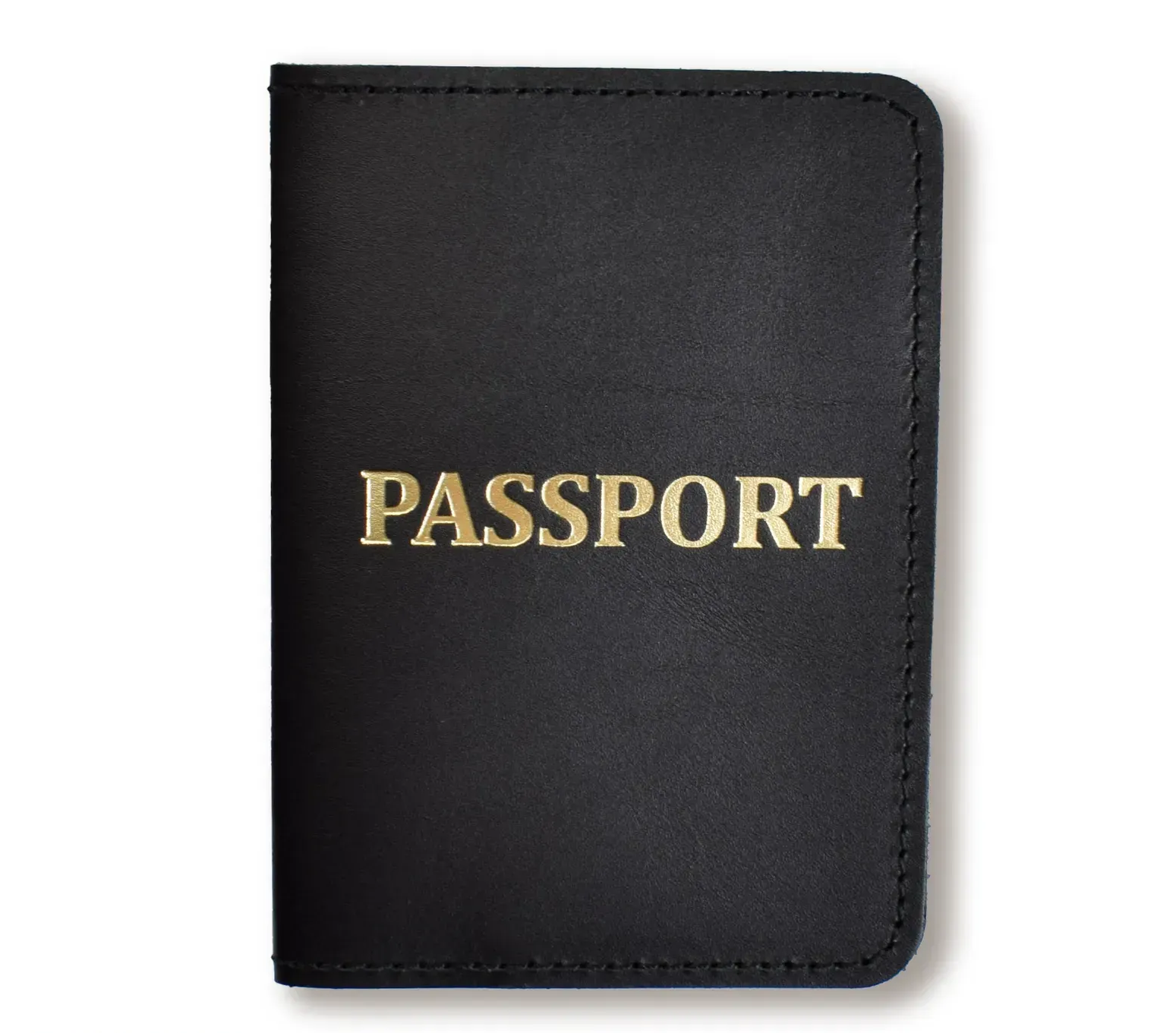 Обложка для паспорта с надписью PASSPORT (черная, золотое тиснение)