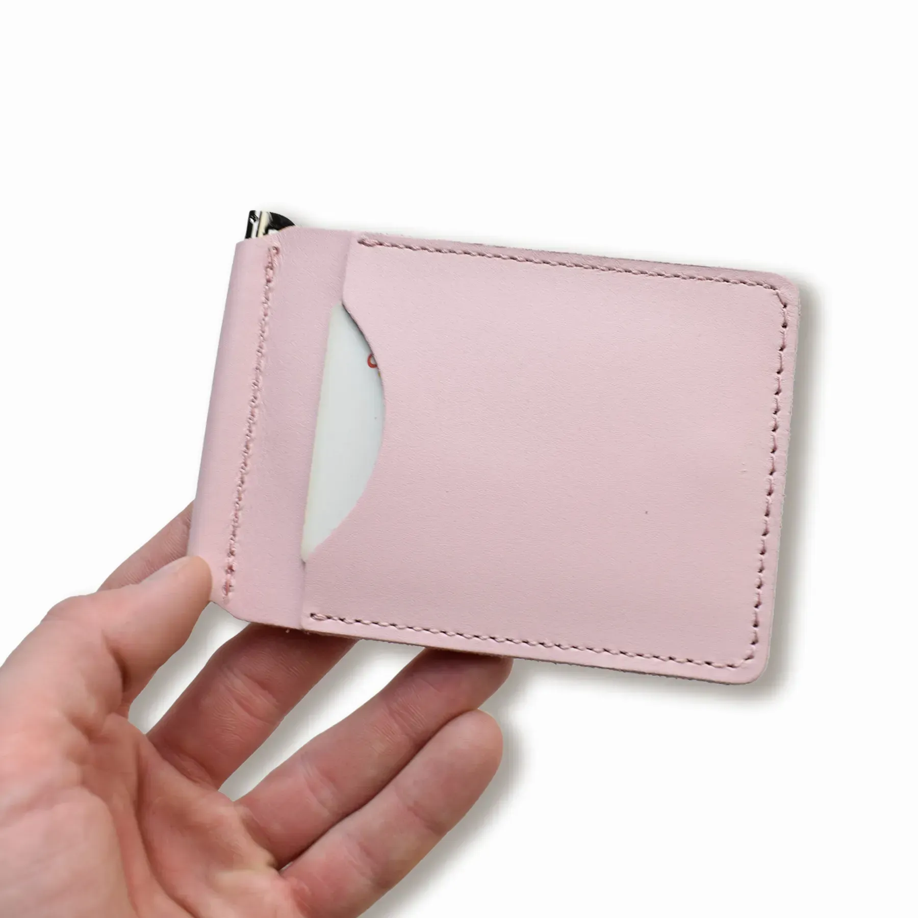 Затискач для купюр та карток рожевий базовий шкіряний 3