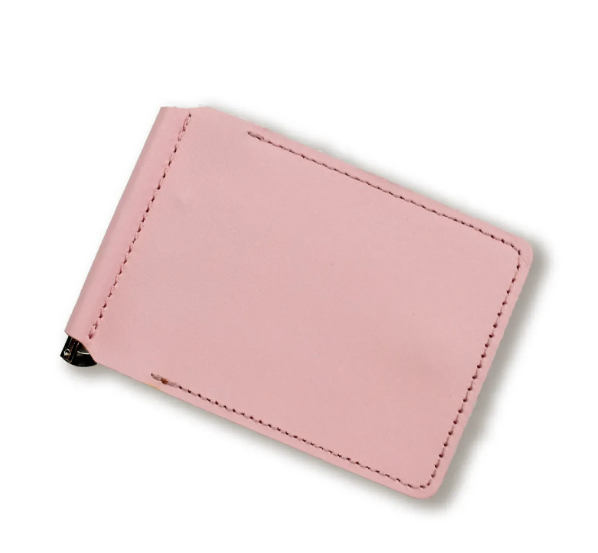 Затискач для купюр та карток рожевий базовий шкіряний