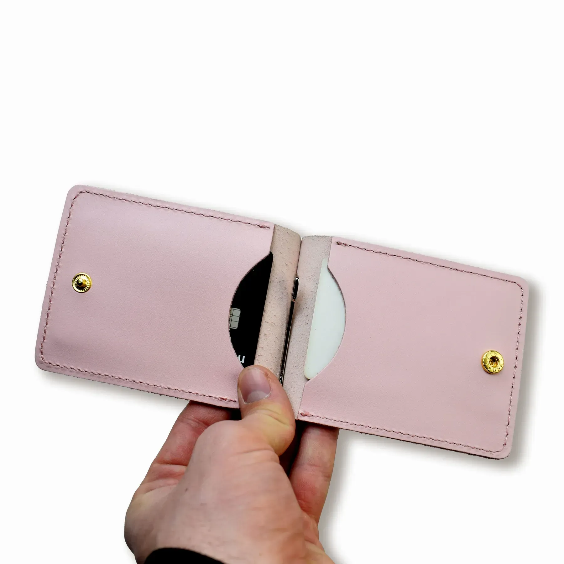 Зажим для купюр и карточек розовый кожаный с гербом 1