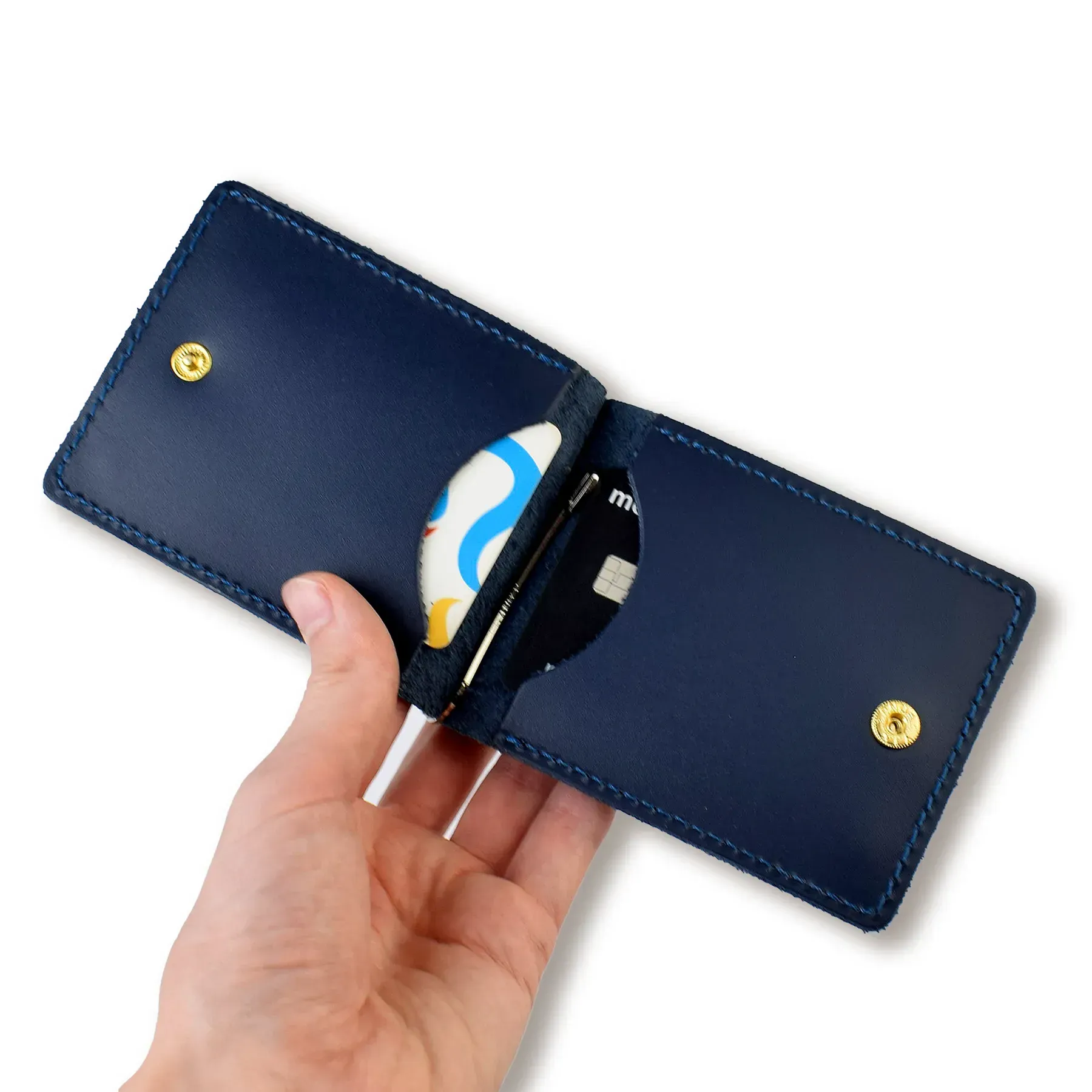 Зажим для купюр и карточек синий базовый кожаный 1