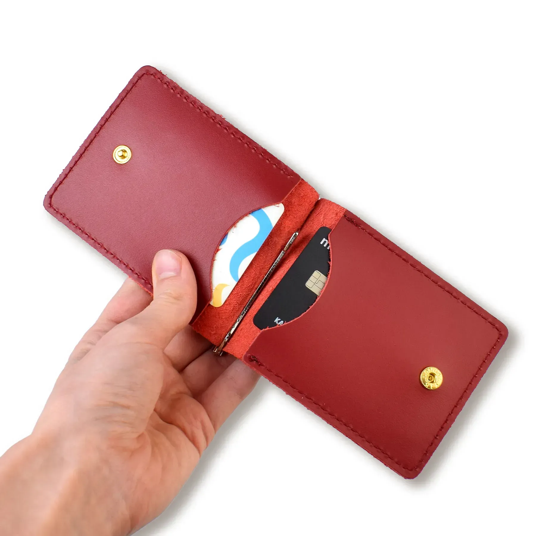 Зажим для купюр и карточек красный кожаный с гербом 1