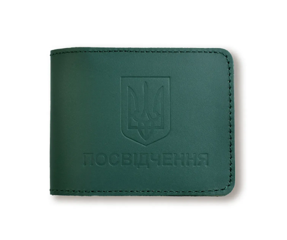 Обкладинка для універсального посвідчення з Гербом (зелена, чисте тиснення)