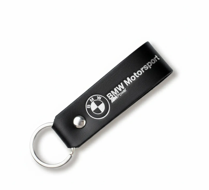 Брелок-петля для авто BMW (чорний, срібне тиснення)