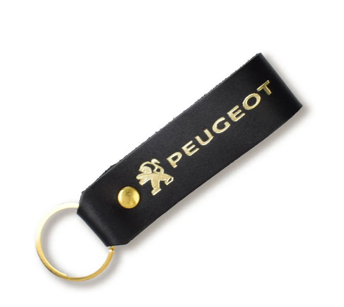 Брелок-петля для авто PEUGEOT (черный, золотое тиснение)