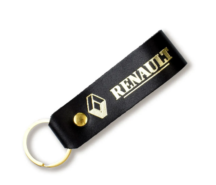 Брелок-петля для авто RENAULT (черный, золотое тиснение)