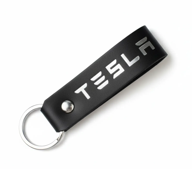 Брелок-петля для авто TESLA (черный, серебряное тиснение)