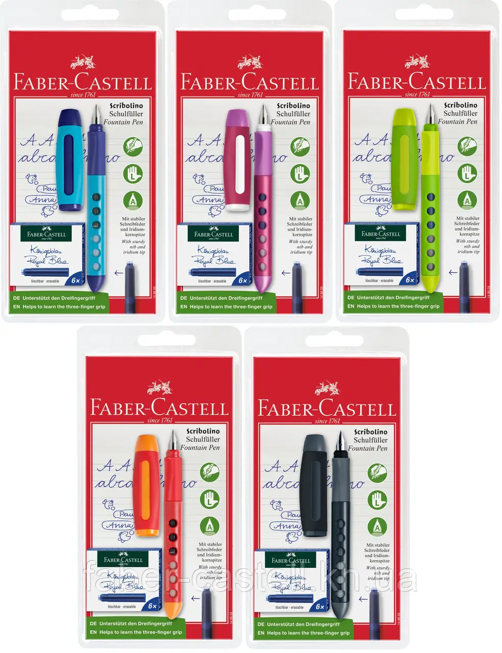 Ручка пір`яна для шульг Scribolino, ,асорті + 6 синіх картриджів, 149803 Faber-Castell