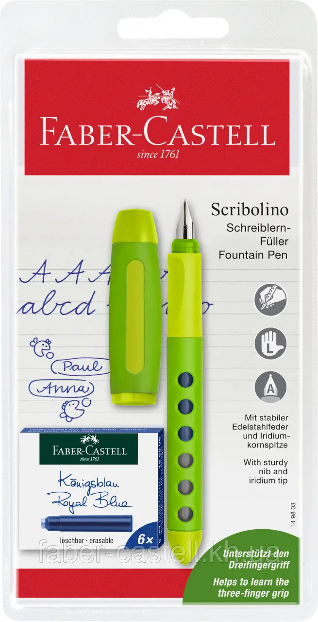 Ручка пір`яна для шульг Scribolino, ,асорті + 6 синіх картриджів, 149803 Faber-Castell 2