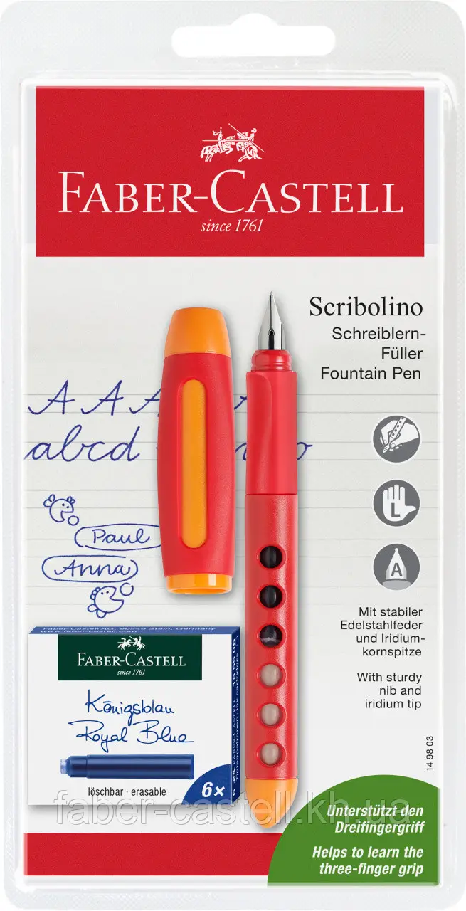 Ручка пір`яна для шульг Scribolino, ,асорті + 6 синіх картриджів, 149803 Faber-Castell 3