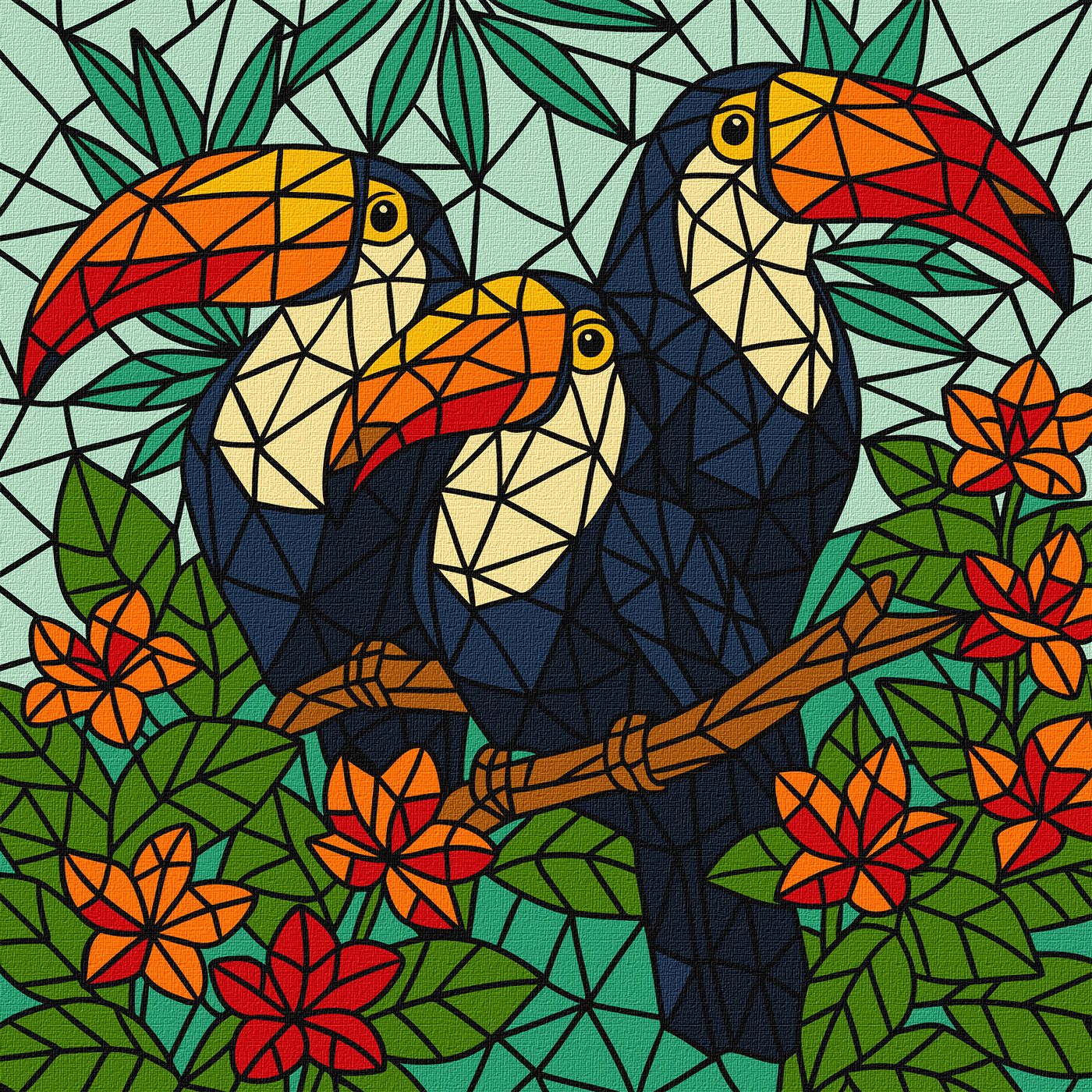 Набір для розпису по номерах 30*30 см "Вітраж. Тріо туканів", KHO5169, ТМ "Ideyka"