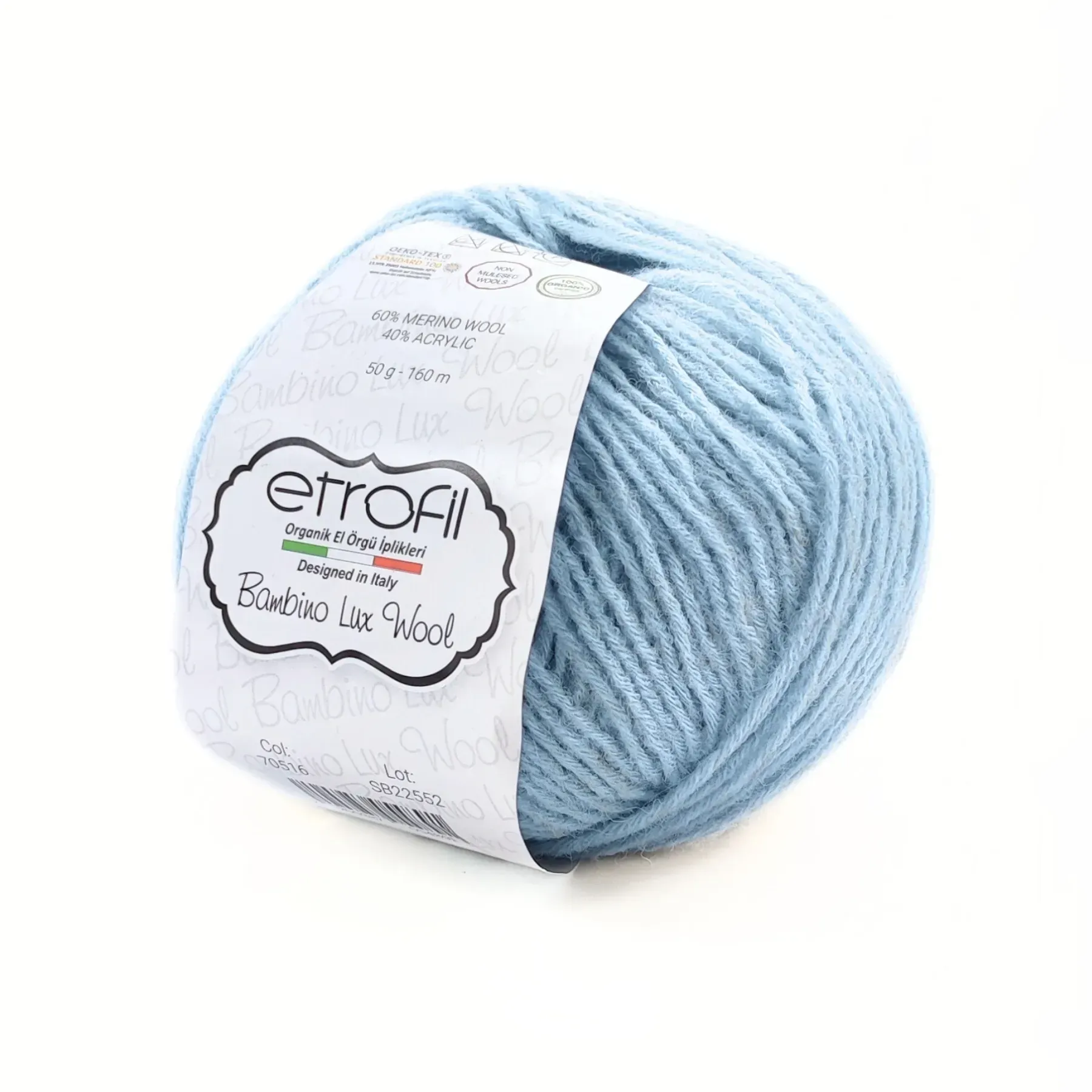 Пряжа Bambino Lux Wool/Бамбино Люкс Ул, голубой, 70516, Etrofil