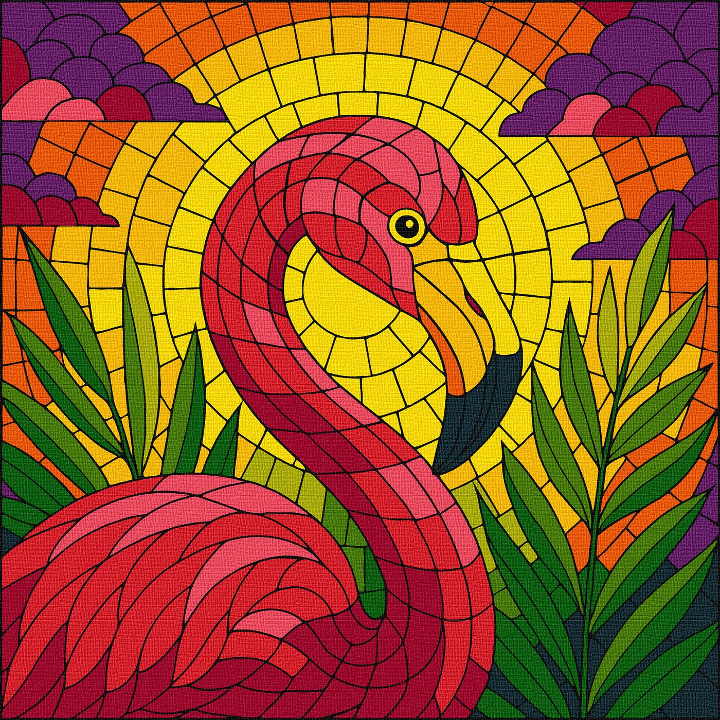 Набор для росписи по номерам 30*30 см "Витраж. Фламинго", KHO5165, ТМ "Ideyka"